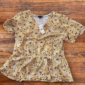 Ann Taylor Paisley Mixed Media Peplum Top